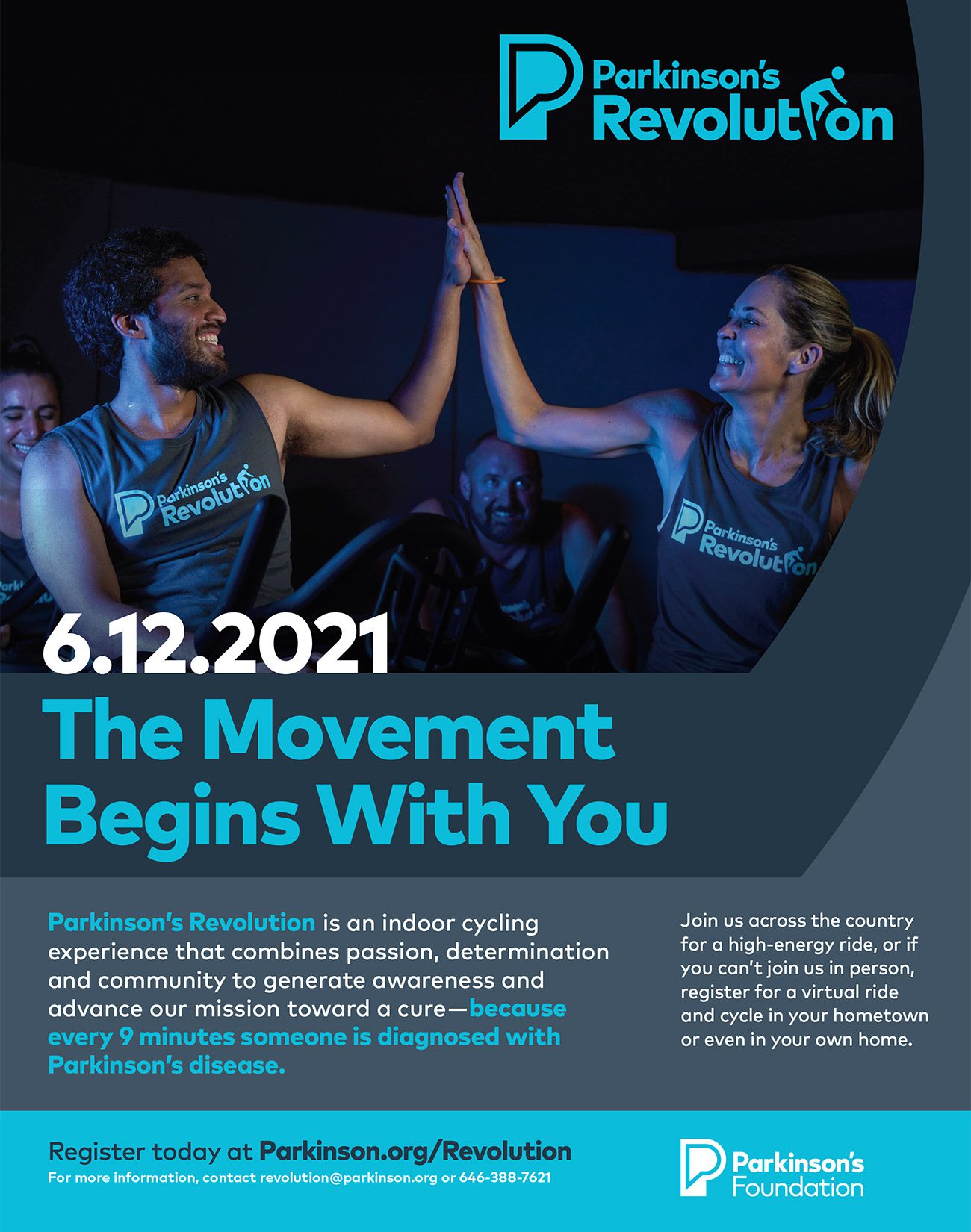Parkinson's Revolution event flyer, promoting community involvement and awareness for Parkinson's disease.